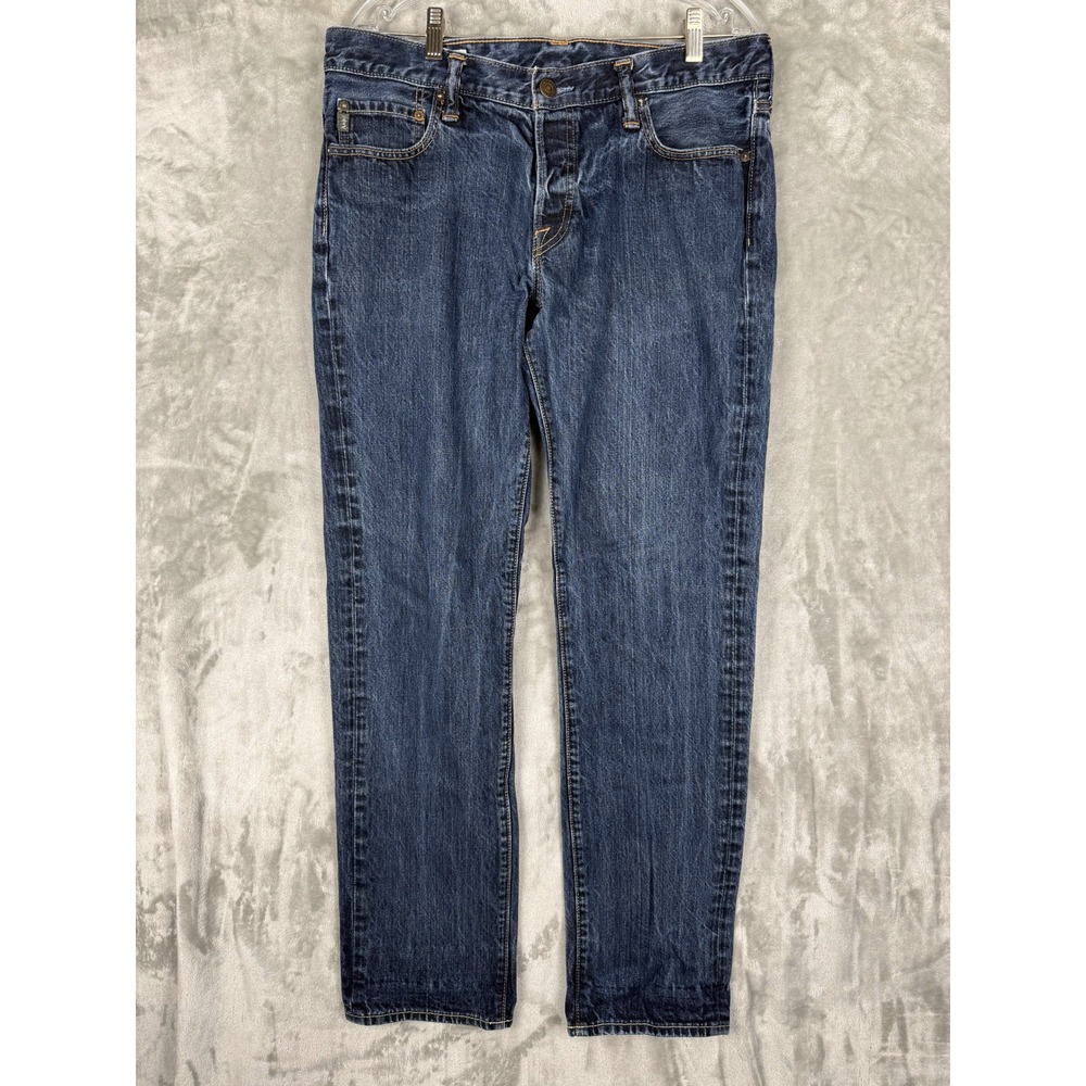 Abercrombie Fitch Mens Dark Wash Straight Leg Jeans Button Fly W34 L32